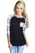 Sexy Light Plaid Raglan Sleeve Black Top